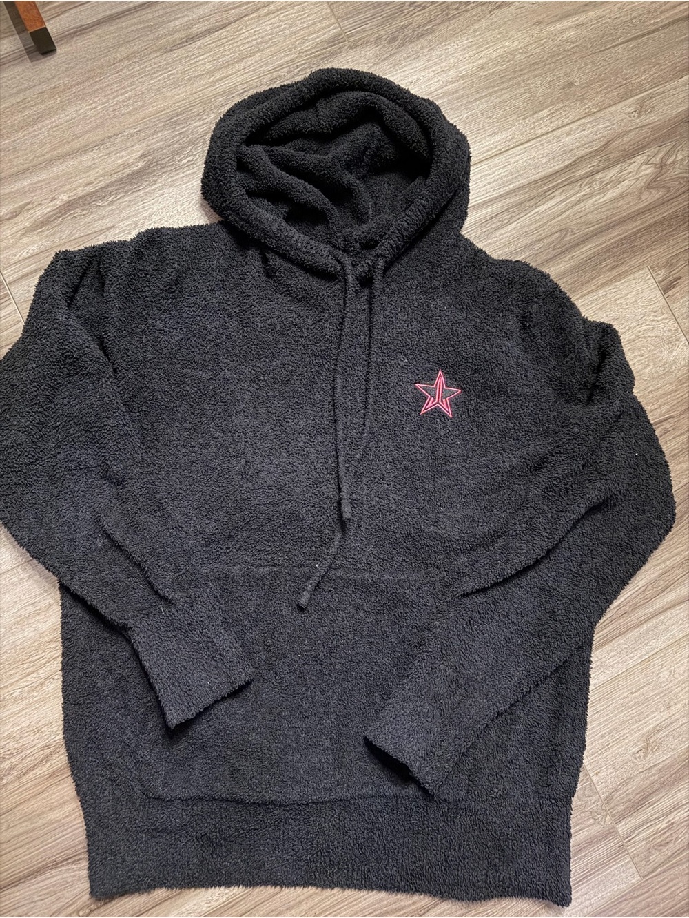 Jeffree Star Black Sherpa Hoodie with Pink Star Patch